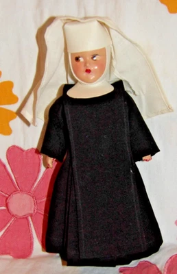 Composition Catholic Nun Doll 6-1/2" Hand Painted Face Unmarked - Image 1 of 4