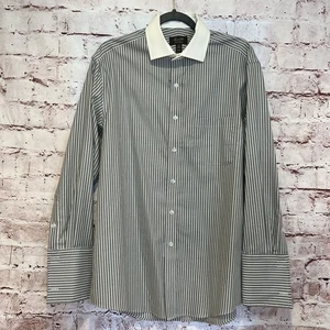 Tasso Elba Men’s Gray Stripe Non-Iron Flip Cuff Button Up Supima Dress Shirt M - Picture 1 of 7