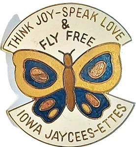 Prendedor Jaycees-ettes Iowa "Piensa en alegría-habla amor y vuela gratis" - Imagen 1 de 2