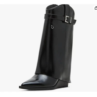 Madden Girl Women's Foldover Wedge Boots Size 6M Buckle Strap Pointed Toe - Image 1 of 4