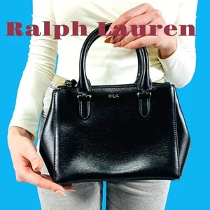 Ralph Lauren Black Leather Shoulder Bag Used Vintage Accessories - Picture 1 of 20