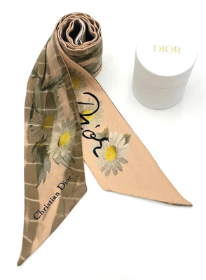 Auth Christian Dior Mitzah scarf Floral pattern Beige W/Box BA100091 - Image 1 of 4