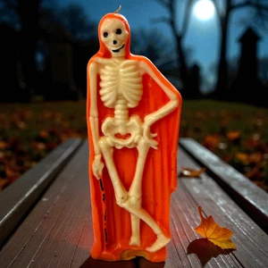 Vintage Gurley Halloween Kerze Sensenmann Skelett + Etikett 8,5" Höhe unbeleuchtet LESEN - Bild 1 von 15