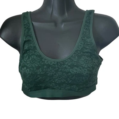 Aerie Womens Bralette Size Medium Smoothez Green Floral Lace Scoop Pullover Bra - Image 1 of 4