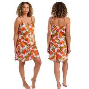 Tropical Orange Fruit Sexy Satin Chemise Nightie Short Slip Size 16 18 - Picture 1 of 1