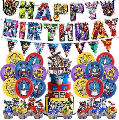 Transformer Theme Birthday Party Supplies Balloon Banner Cake Toppers - Image 1 of 4