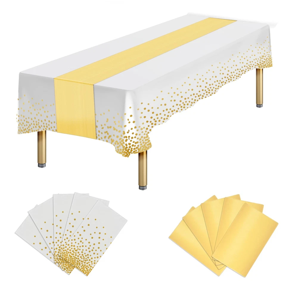 10 Packs Plastic Table Cloth Disposable and Satin Table Runner, White Disposa... - Image 1 of 4