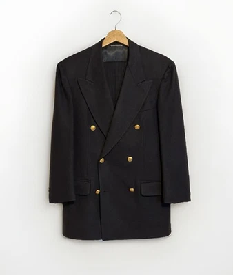 VTG USA Banana Republic 36R Flannel Navy Wool Double Breasted Gold Button Blazer - Image 1 of 4