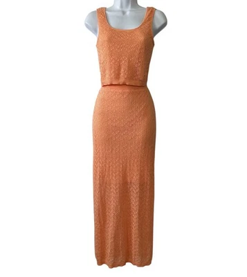 Camiseta sin mangas y falda midi House of Harlow 1960 para mujer melocotón crochet - talla XS Foto 1 de 4