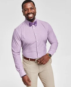 TAYION Mens Regular fit Dress Shirt Large 16-16.5 32-33 Purple White Gold Plaid - Picture 1 of 1