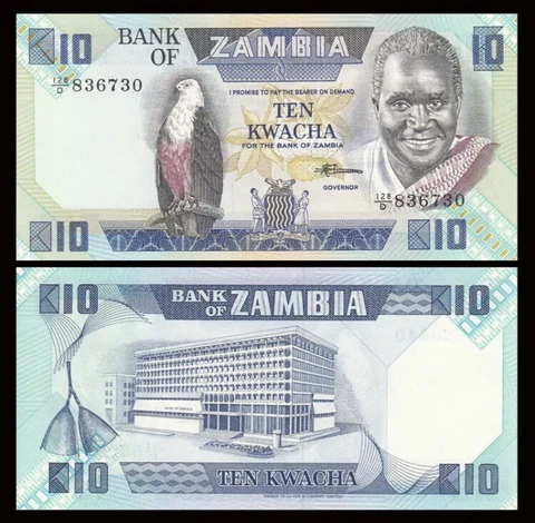 ZAMBIA 10 Kwacha, 1986-1988, P-26, UNC World Currency Cover