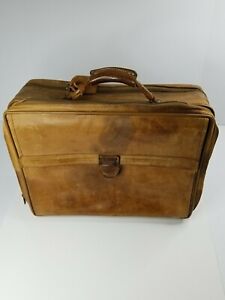 VINTAGE Hartman All Leather 18” Carry On Tan Suitcase w/ 2 Keys
