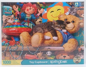 SPRINGBOK 1000 piece puzzle, "Toy Cupboard" Cat Bear Puppet Robot Top Tractor - Picture 1 of 3