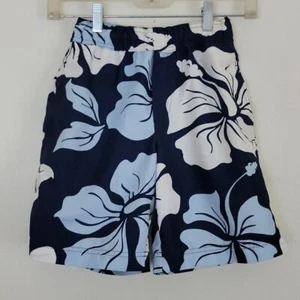 Land's End Boys Navy Floral Hawaiian Print Swim Trunks S - Picture 1 of 12