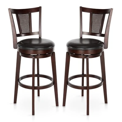 4/2 Piece Counter Height High Back Swivel Barstools Wood Bar Stools Dining Chair - Image 1 of 4