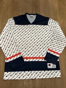 Champion Ice Hockey Jersey Men's Medium 40 White Spell Out All Over Print Adult - Picture 1 of 9