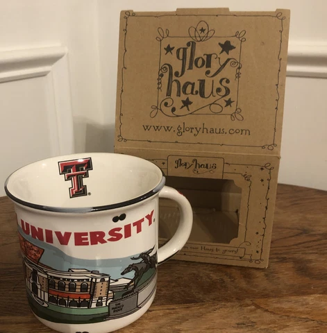 Texas Tech University Red Raiders “Guns Up” ceramic Mug By Glory Haus NIB Cover