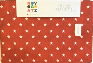 Set / 4 Novogratz Outdoor Fabric Easy Care Placemats Red White Stars 4th of July - Picture 1 of 1