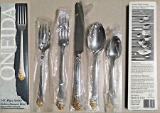 NEW in Box Oneida Golden Damask Rose Stainless Flatware Place Setting 