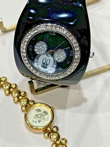 Set of 2 Disney Mickey Mouse Silver/Black Cuff & Gold Tone Bracelet Watches - Picture 1 of 14