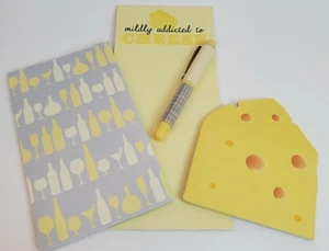 Cheese Wine Note Pads Pen Stationary Addicted to Cheese 4 pc set  - Picture 1 of 1
