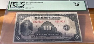 1935 Bank of Canada $10 - BC-7 - PCGS VF20 - S/N: A223418/A - Picture 1 of 2