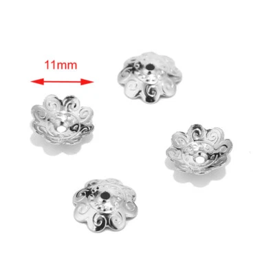 Tapas de cuentas de flores de acero inoxidable tono plata 100 un. para hacer joyas tapas finales Foto 1 de 3