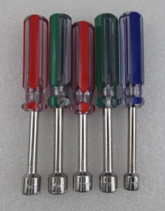 Lot Of 5 Nut Drivers - Metric and Standard 10, 11 & 12 mm + 1/2" & 7/16" - Picture 1 of 4