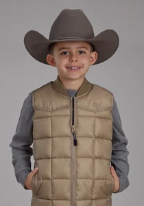 Roper Kids Boys Poly Fill Western Khaki 100% Polyester Softshell Vest - Picture 1 of 4