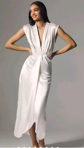 $170 Anthropologie Sleeveless V-Neck Twist-Front Satin Dress Ivory Sz 6 NEW - Picture 1 of 10