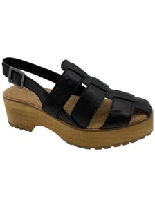 Kelsi Dagger Wooden Platform Fisherman Sandals Walk Up Black - Picture 1 of 3