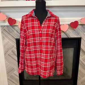 Tommy Hilfiger Red Plaid Button-Down Flannel Shirt Classic Casual Long Sleeve M - Picture 1 of 4