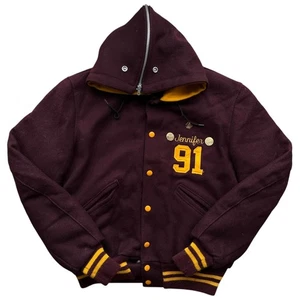 VTG DeLong Varsity Jacket Size 38 Maroon Yellow Wool Letterman Sailor Collar - Picture 1 of 14