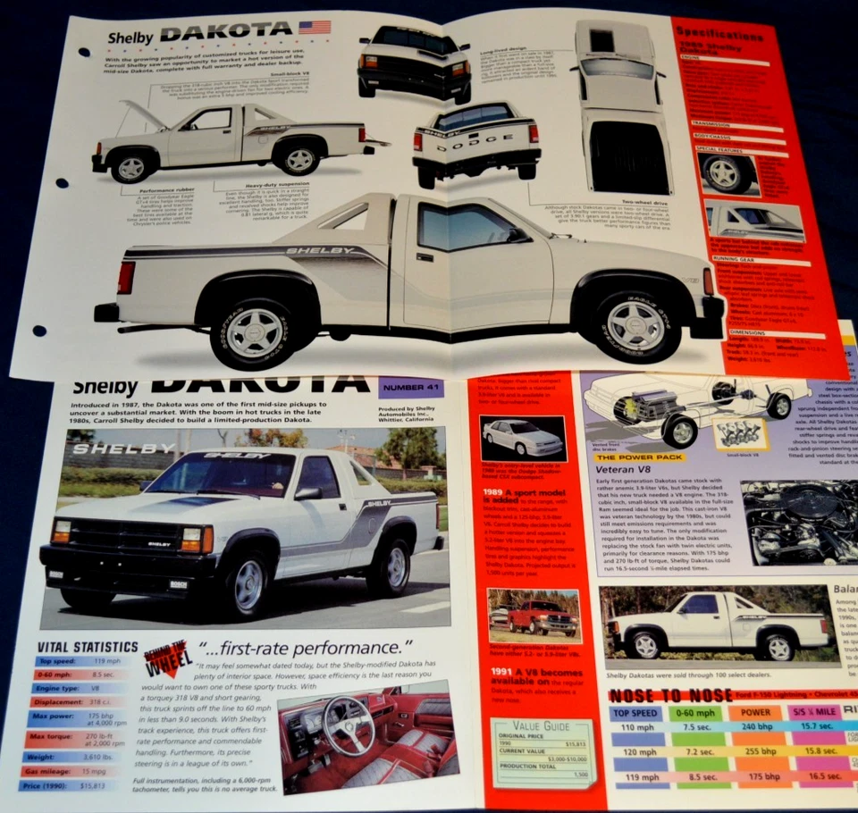 Dodge Shelby Dakota 1989 información especificaciones póster folleto original impresión de anuncio 95 318 V8 Foto 1 de 1