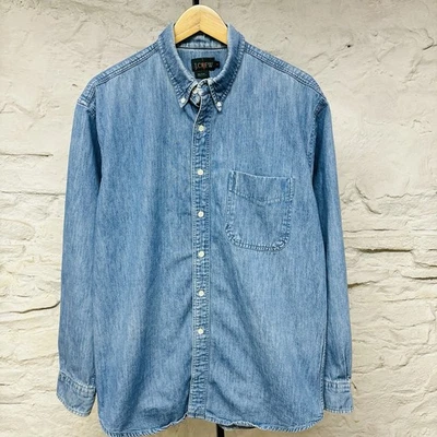 Vtg 80s 90s J Crew Oarsman Denim Button Up Shirt Blue Made in USA Faded Distress - Image 1 of 4