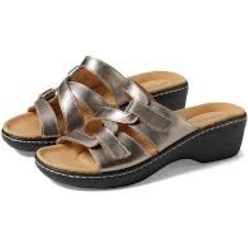 NUOVI sandali Clarks donna Merliah Karli pelle metallizzata 8 oro scarpe comode