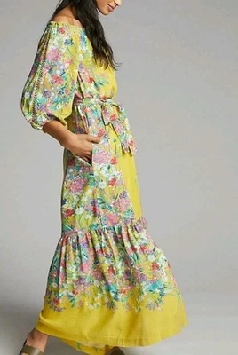 Women's Anthropologie Eliora Floral Yellow Maxi Dress Size Small Missing Belt - Image 1 of 4