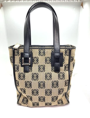 Usado Loewe Anagram Bolso de Mano Bolso de Mano Lona Beige Negro Mujer Unisex 26314 Foto 1 de 4