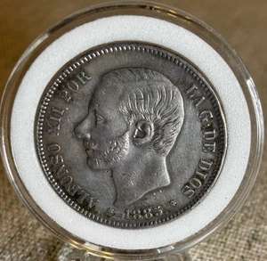 Madrid, Spain, 5 pesetas, Alfonso XII, 1885MP-M. Cal-63; KM-688. 24.80 grams. VF - Picture 1 of 2