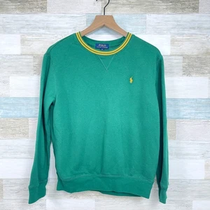 POLO Ralph Lauren Tipped Collar Sweater Green Crewneck Boys Large 14 16 - Picture 1 of 6
