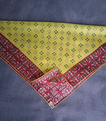 Vtg Hand Rolled Pure Silk Lemon Red Green Pocket Hanky Bandan Geometric Paisley  - Image 1 of 4