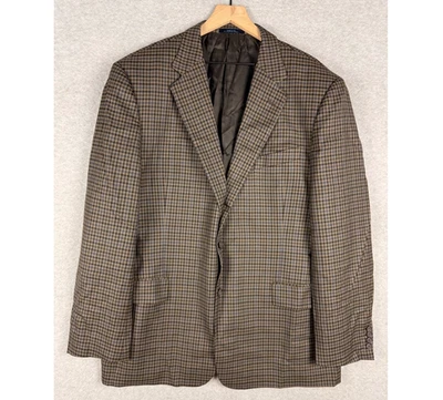 Joseph Abboud Sport Coat Mens 46L Brown Blue Check Wool Blazer Jacket Made USA - Image 1 of 4