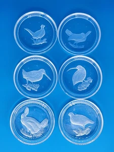 6 Val St Saint Lambert Crystal Intaglio Cut Glass Coasters Game Bird Set - Picture 1 of 1