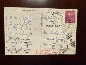 1955 US 4 cent Prexie Kansas City Post Card by Air to Curundu, Canal Zone (B/S) - Picture 1 of 2