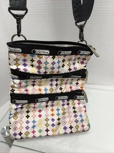 LeSportSac 3 Zip Crossbody Purse Bag Travel Print People Adjustable Strap - Picture 1 of 9