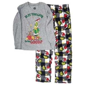 Dr. Seuss Boys Gray Too Late To be Good The Grinch Christmas Pajama Set - Picture 1 of 2