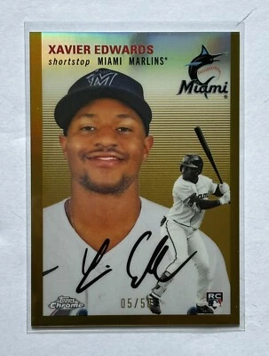 2023 Topps Chrome Platinum Anniversary Xavier Edwards Gold /50 RC #149 Marlins - Image 1 of 2