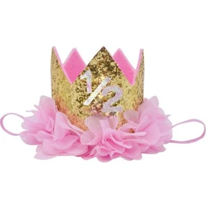 Half Birthday Crown 1/2 Baby Girl Flower Tiara Headband Party Hat Hairband - Picture 1 of 3