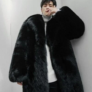 Men's Faux Mink Fur Coat Long Style Plus Size Korean Lapel Loose Winter Warm  - Picture 1 of 10