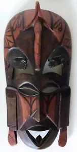 Máscara ceremonial tribal africana de madera tallada a mano decoración de pared de colección - Imagen 1 de 8